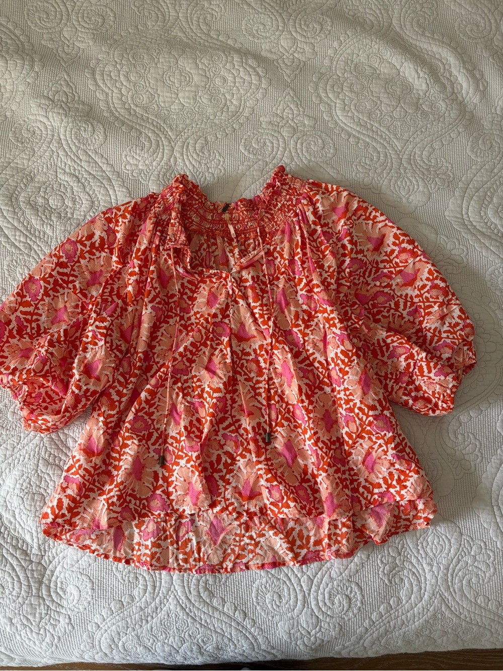 Free People Pink & Orange Floral Peasant Blouse